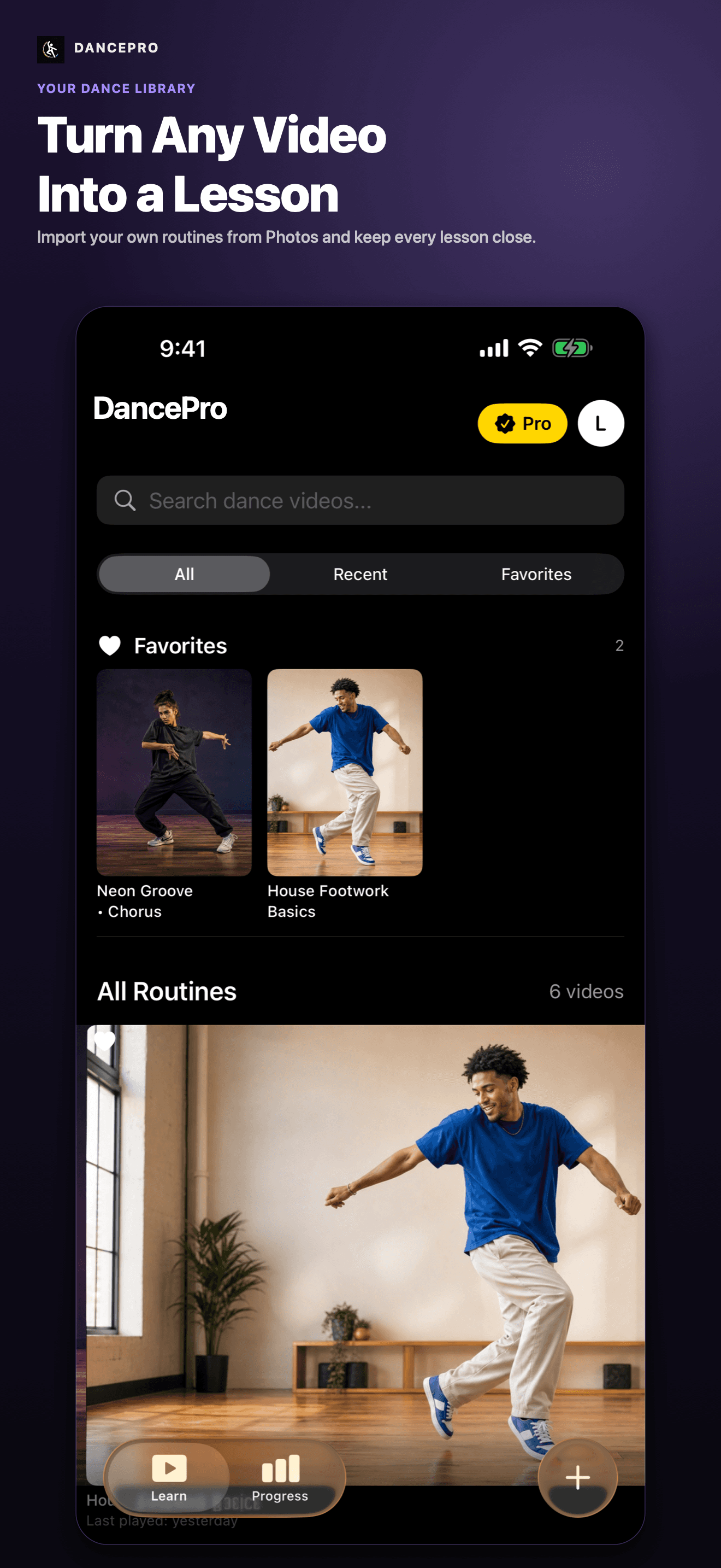 DancePro library showing imported dance routines