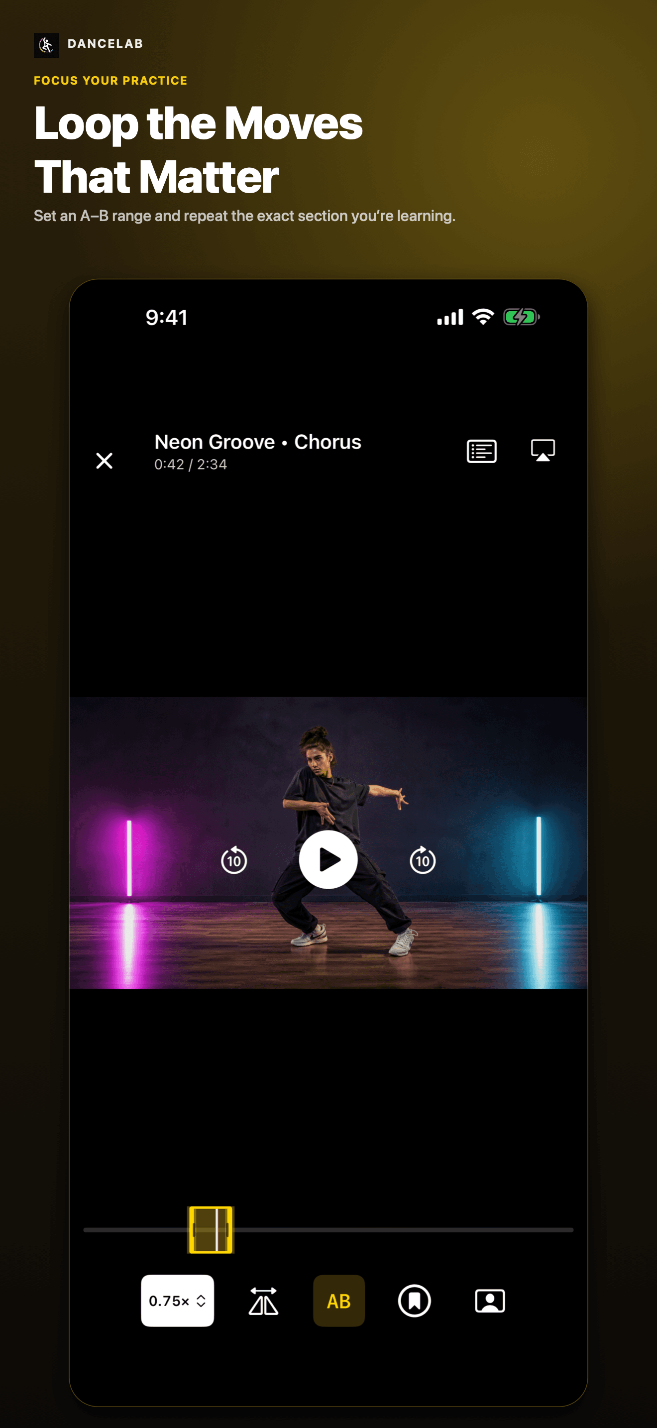 DanceLab App Store screenshot: Loop the moves that matter